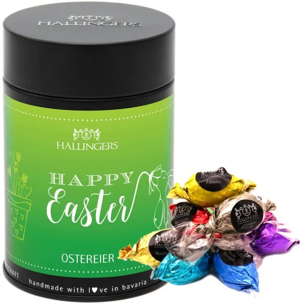 Happy Easter (Premiumdose) - Ostergeschenke für Osterkörbchen zu Ostern, Pralinen Ostereier handmade ohne Alkohol (170g)