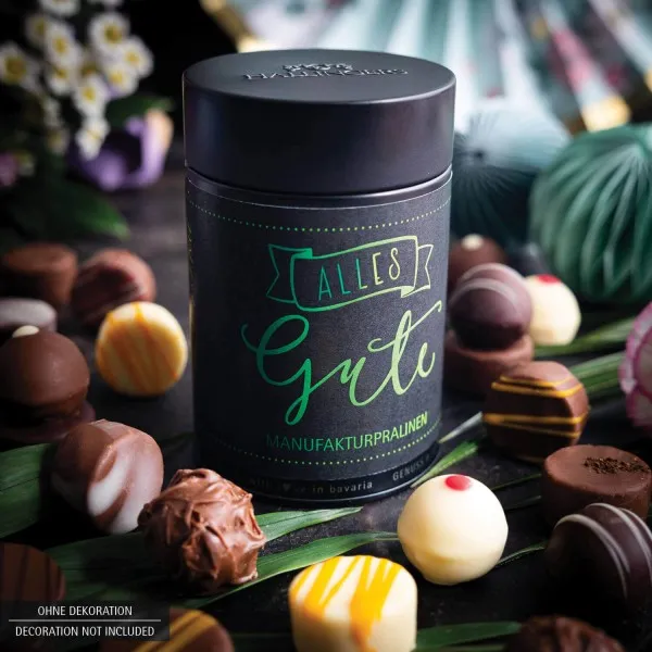 Alles Gute 12 (Premiumdose) - Manufaktur Pralinen Geschenk handmade ohne Alkohol aus Edelkakao Schokolade (150g)