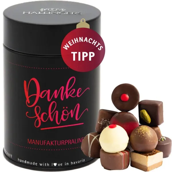 Dankeschön (Premiumdose) - Manufaktur Pralinen Geschenk handmade ohne Alkohol aus Edelkakao Schokolade (150g)