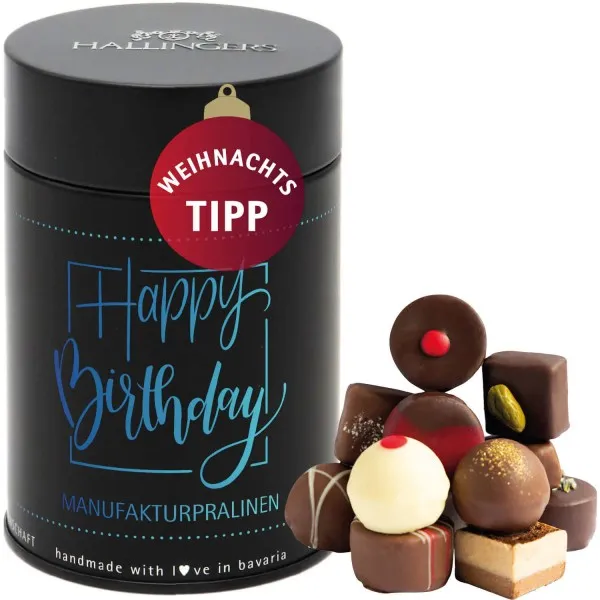 Happy Birthday (Premiumdose) - Manufaktur Pralinen Geschenk handmade ohne Alkohol aus Edelkakao Schokolade (150g)