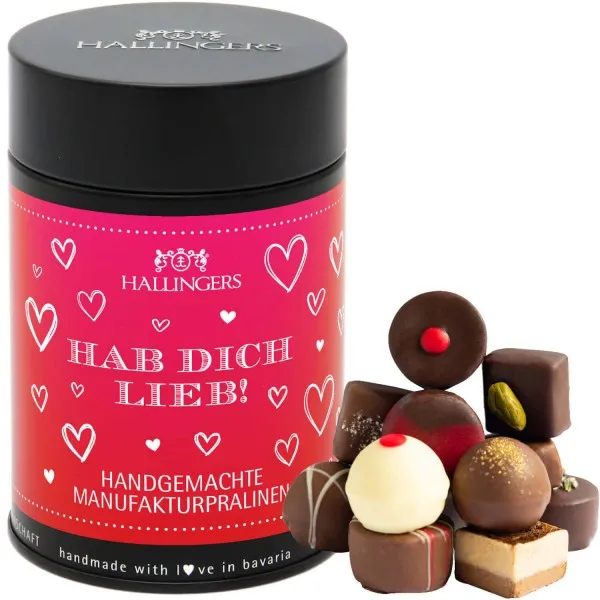 Hab Dich lieb (Premiumdose) - Valentinstag Manufaktur Pralinen Geschenk handmade ohne Alkohol aus Edelkakao Schokolade (150g)