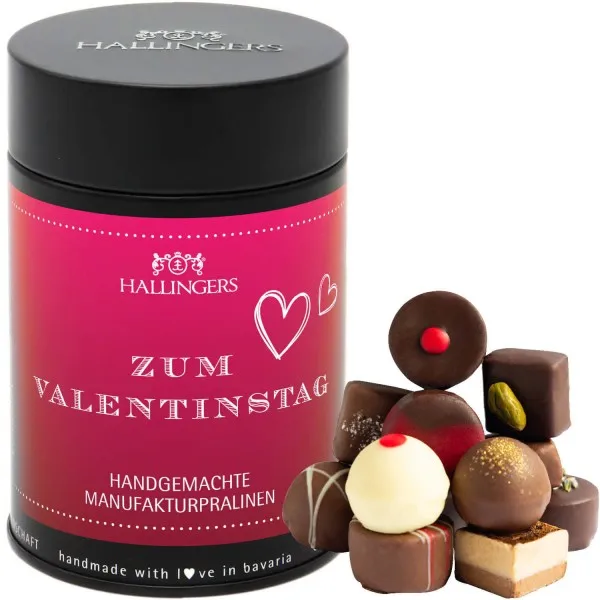 Zum Valentinstag - pink (Premiumdose) - Valentinstagsgeschenk Pralinen Geschenk handmade ohne Alkohol aus Edelkakao (150g)