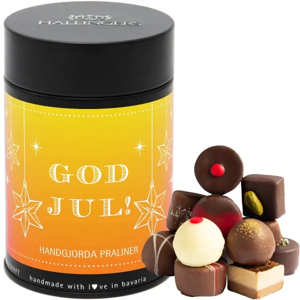 God Jul, yellow - Svenska (Premiumdose) - Schwedische Edition Manufaktur Pralinen Geschenk handmade ohne Alkohol aus Edelkakao Schokolade (150g)