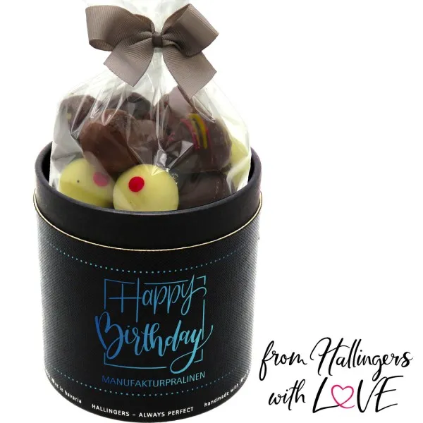Happy Birthday XXL (Naschdose) - Manufaktur Pralinen Geschenk handmade ohne Alkohol aus Edelkakao Schokolade (500g)