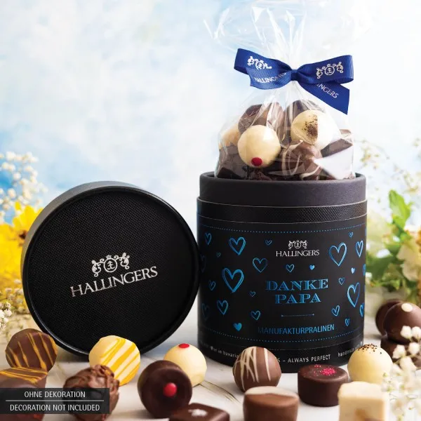 Danke Papa XXL (Naschdose) - Manufaktur Pralinen Geschenk handmade ohne Alkohol aus Edelkakao Schokolade (500g)
