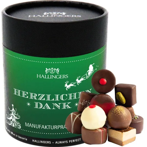 Herzlichen Dank - Christmas XXL (Naschdose) - Manufaktur Pralinen Geschenk handmade ohne Alkohol aus Edelkakao Schokolade (500g)
