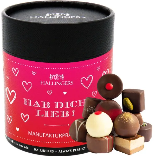 Hab Dich lieb XXL (Naschdose) - Valentinstag Manufaktur Pralinen Geschenk handmade ohne Alkohol aus Edelkakao Schokolade (500g)