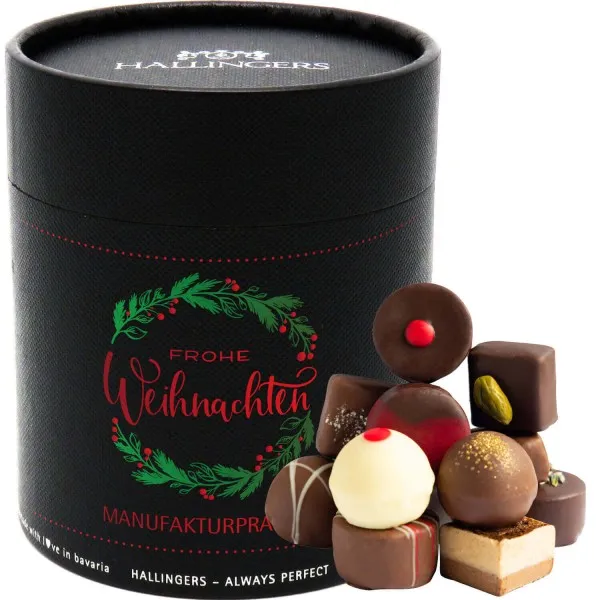 Frohe Weihnachten XXL (Naschdose) - Manufaktur Pralinen Geschenk handmade ohne Alkohol aus Edelkakao Schokolade (500g)
