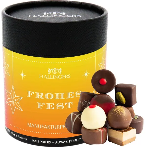 Frohes Fest (Naschdose) - Weihnachten Manufaktur Pralinen Geschenk handmade ohne Alkohol aus Edelkakao Schokolade (500g)