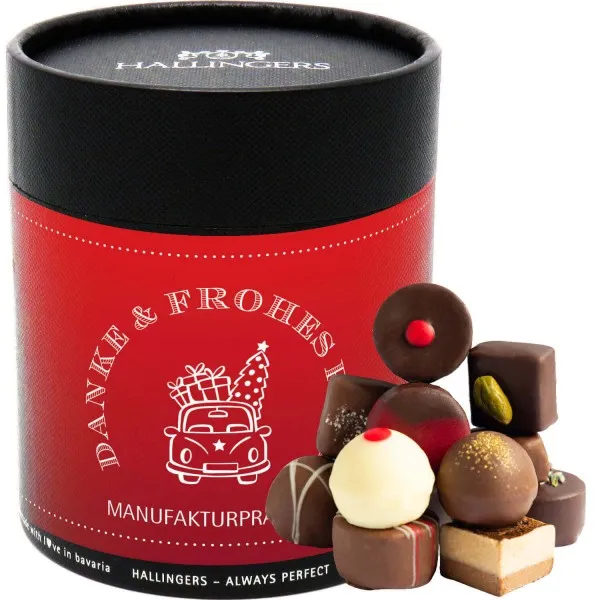 Danke & Frohes Fest (Naschdose) - Weihnachten Manufaktur Pralinen Geschenk handmade ohne Alkohol aus Edelkakao Schokolade (500g)