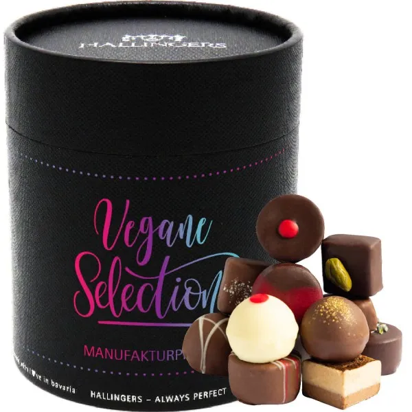 Vegane Selection XXL (Naschdose) - Vegane Manufaktur Pralinen Geschenk handmade teils mit Alkohol aus veganer Schokolade (500g)