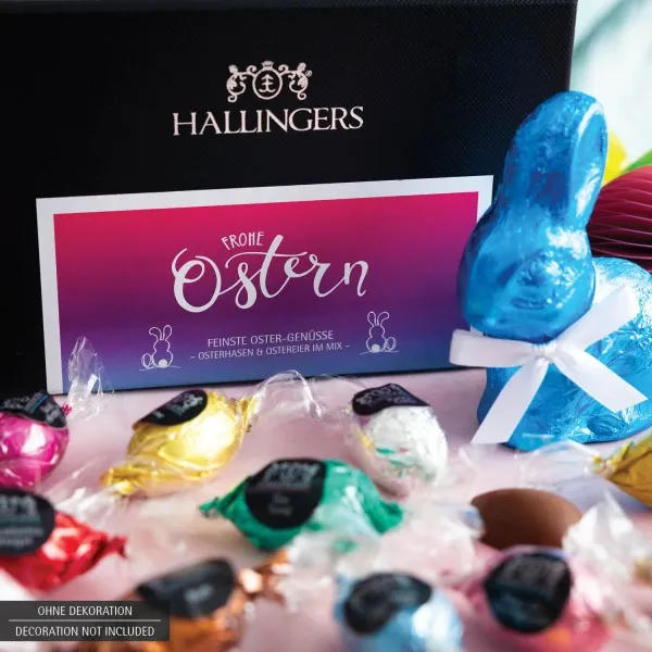 Frohe Ostern (MiniDeluxe-Box) - Ostergeschenke für Osterkörbchen zu Ostern, Osterhasen & Pralinen Ostereier teils mit Alkohol (170g)