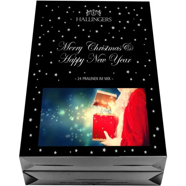 Santa (Buch-Karton) - Adventskalender Pralinen Geschenk handmade teils mit Alkohol aus Edelkakao Schokolade (300g)