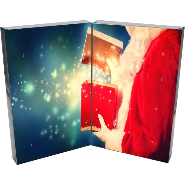 24 handgemachte Pralinen Adventskalender, teilweise mit Alkohol (300g) - Santa (Buch-Karton)