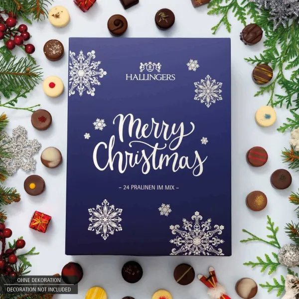 Waldweihnacht (Buch-Karton) - Adventskalender Pralinen Geschenk handmade ohne Alkohol aus Edelkakao Schokolade (300g)