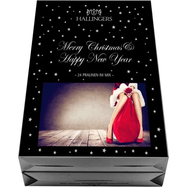 Mrs. Santa (Buch-Karton) - Adventskalender Pralinen Geschenk handmade teils mit Alkohol aus Edelkakao Schokolade (300g)
