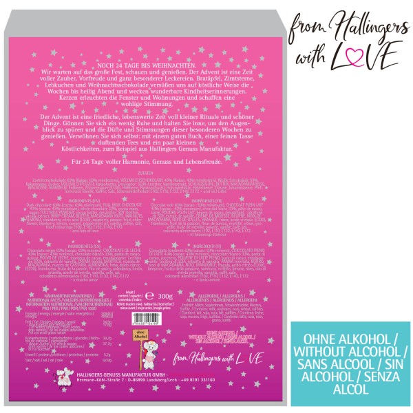 24 Pralinen-Adventskalender, ohne Alkohol (300g) - Unicorn (Buch-Karton)