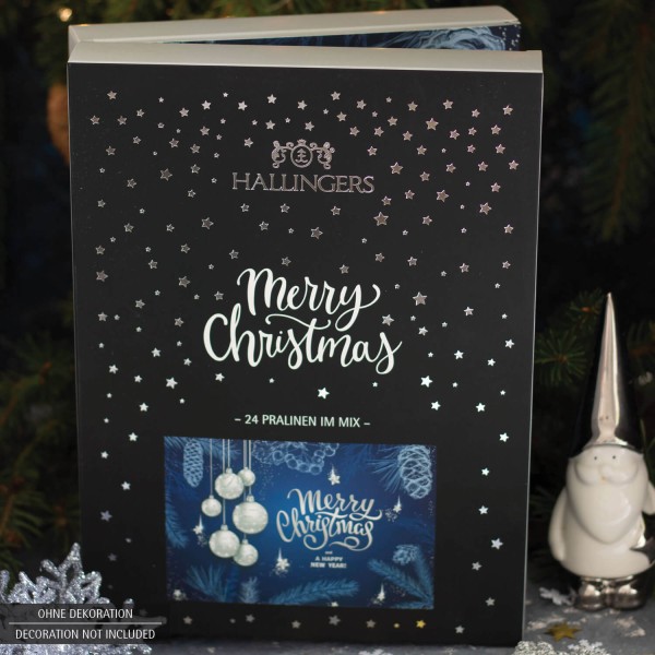 24 Pralinen-Adventskalender, teilweise mit Alkohol (300g) - Blue Christmas (Buch-Karton)