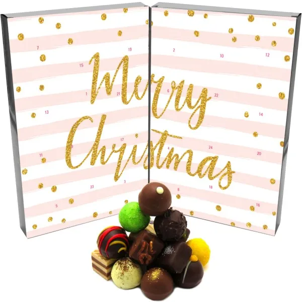 Pralinen Adventskalender handmade, ganz ohne Alkohol (300g) - Rosa Weihnachten (Buch-Karton)