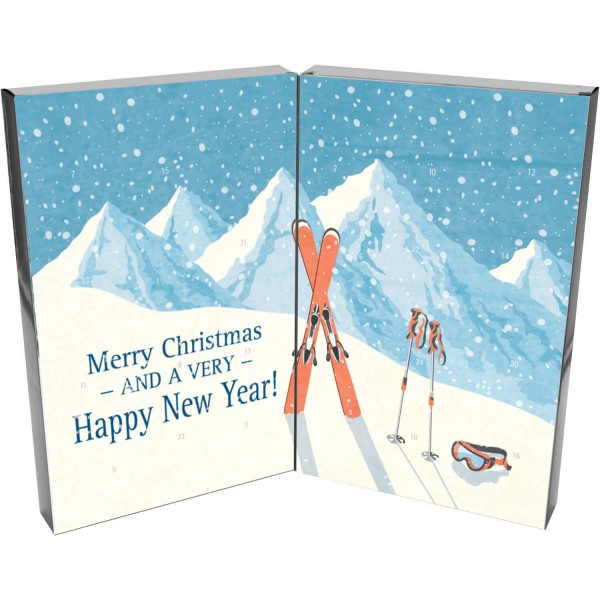 24 Pralinen-Adventskalender, ohne Alkohol (300g) - Retro Ski (Buch-Karton)