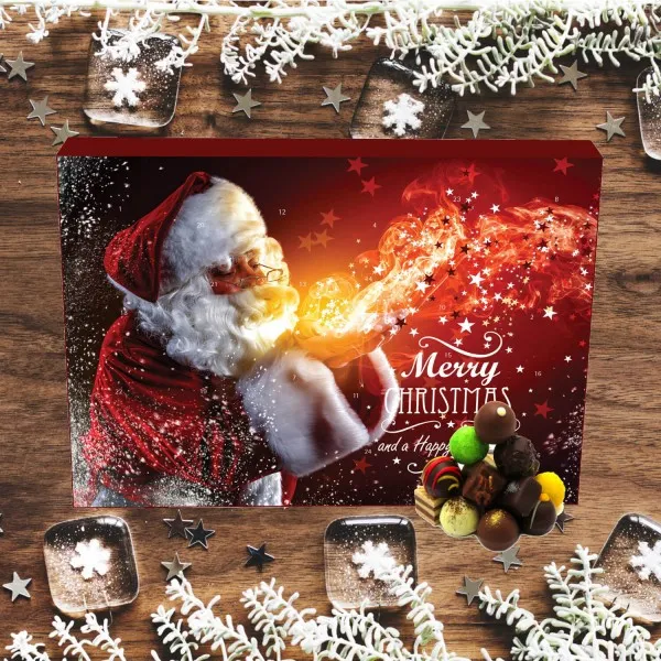 Make a Wish (Advents-Karton) - Adventskalender Pralinen Geschenk handmade teils mit Alkohol aus Edelkakao Schokolade (300g)