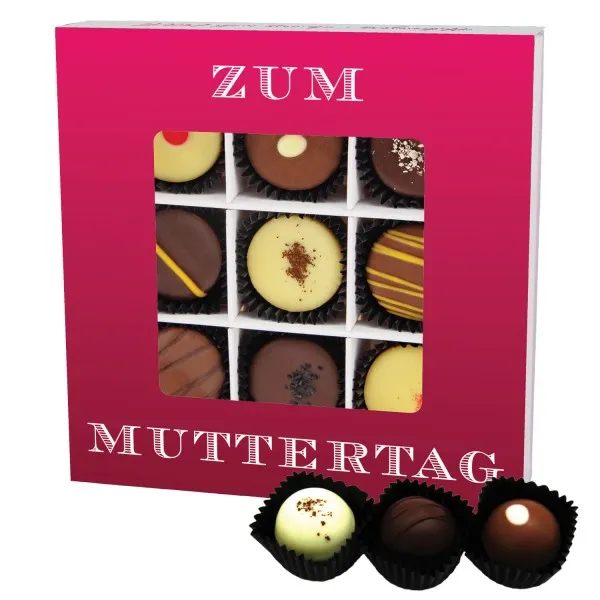 Zum Muttertag L (Pralinenbox) - Muttertagsgeschenk Pralinen Geschenk handmade teils mit Alkohol aus Edelkakao zum Muttertag für Mama (108g)