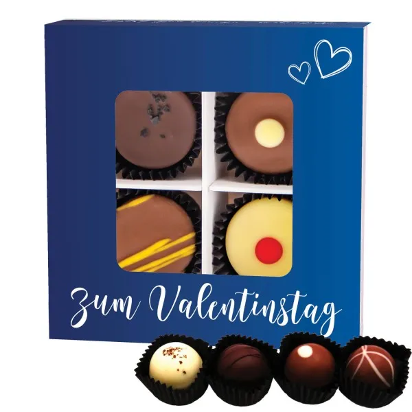 Zum Valentinstag - blue (Pralinenbox) - Valentinstag Manufaktur Pralinen Geschenk handmade teils mit Alkohol aus Edelkakao Schokolade (48g)