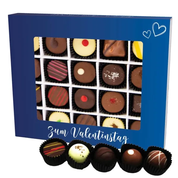 Zum Valentinstag - blue XL (Pralinenbox) - Valentinstag Manufaktur Pralinen Geschenk handmade teils mit Alkohol aus Edelkakao Schokolade (240g)