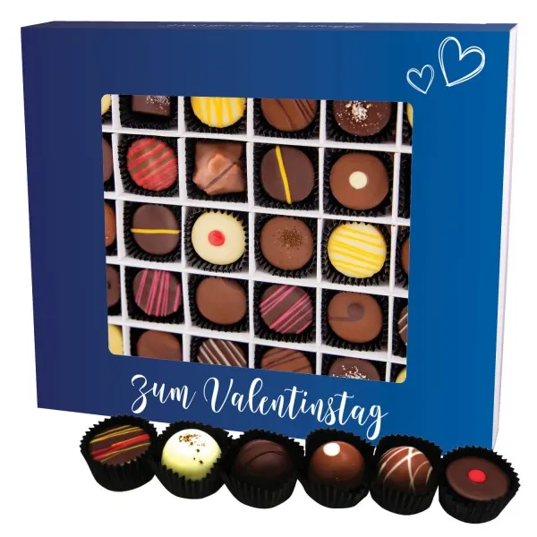 Zum Valentinstag - blue XXL (Pralinenbox) - Valentinstag Manufaktur Pralinen Geschenk handmade teils mit Alkohol aus Edelkakao Schokolade (360g)