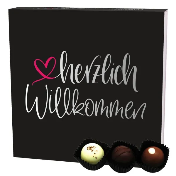 Herzlich Willkommen L (Pralinenbox) - Manufaktur Pralinen Geschenk handmade ohne Alkohol aus Edelkakao Schokolade (108g)
