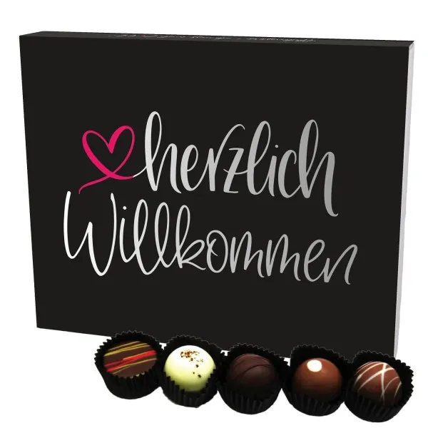 Herzlich Willkommen XL (Pralinenbox) - Manufaktur Pralinen Geschenk handmade ohne Alkohol aus Edelkakao Schokolade (240g)