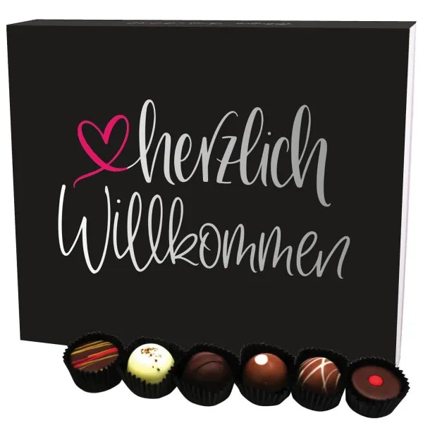Herzlich Willkommen XXL (Pralinenbox) - Manufaktur Pralinen Geschenk handmade ohne Alkohol aus Edelkakao Schokolade (360g)