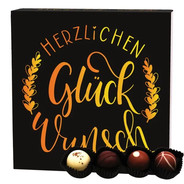 Herzlichen Glückwunsch (Pralinenbox) - Manufaktur Pralinen Geschenk handmade ohne Alkohol aus Edelkakao Schokolade (48g)