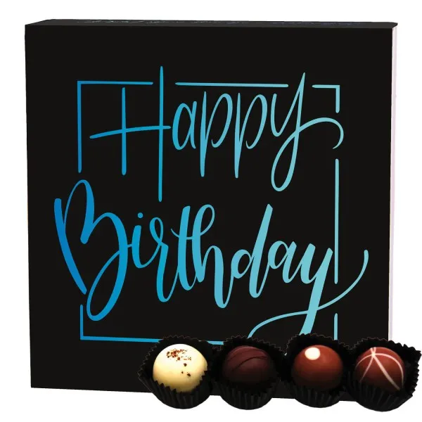 Happy Birthday (Pralinenbox) - Manufaktur Pralinen Geschenk handmade ohne Alkohol aus Edelkakao Schokolade (48g)