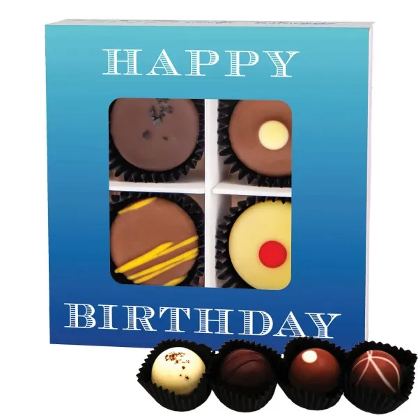 Happy Birthday (Pralinenbox) - Manufaktur Pralinen Geschenk handmade teils mit Alkohol aus Edelkakao Schokolade (48g)