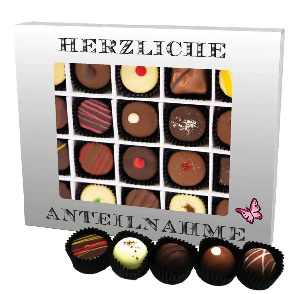 Herzliche Anteilnahme XL (Pralinenbox) - Manufaktur Pralinen Geschenk handmade teils mit Alkohol aus Edelkakao Schokolade (240g)