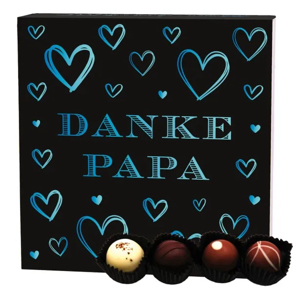 Danke Papa 4 (Pralinenbox) - Manufaktur Pralinen Geschenk handmade ohne Alkohol aus Edelkakao Schokolade (48g)