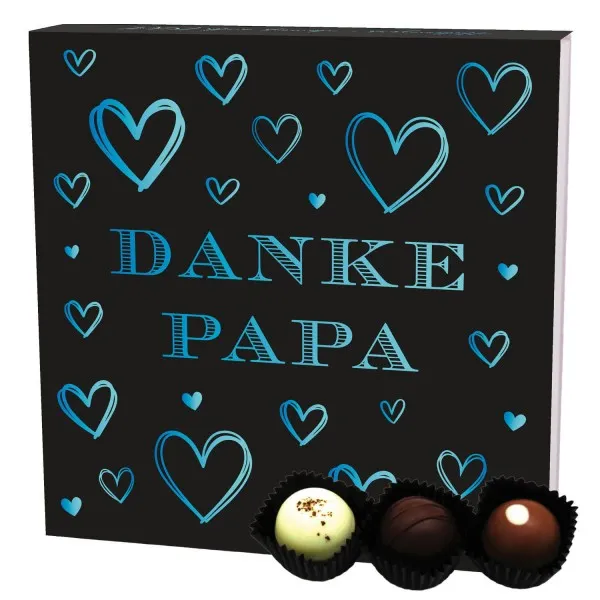 Danke Papa 9 (Pralinenbox) - Manufaktur Pralinen Geschenk handmade ohne Alkohol aus Edelkakao Schokolade (108g)