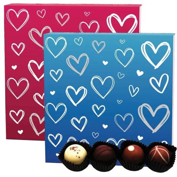 Pink&Blue Hearts 2x (Bundle) - Manufaktur Pralinen Geschenk handmade teils mit Alkohol aus Edelkakao Schokolade (96g)