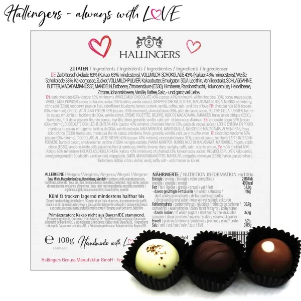 Pink&Blue Hearts 2x L (Bundle) - Valentintstag Manufaktur Pralinen Geschenk handmade teils mit Alkohol aus Edelkakao Schokolade (216g)