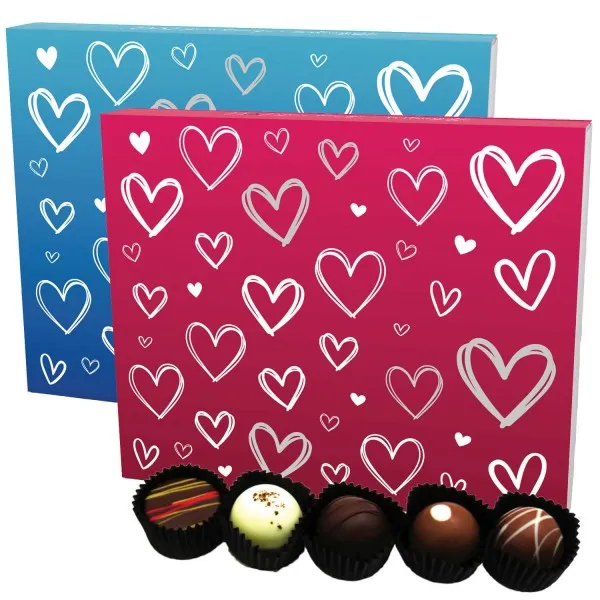 Pink&Blue Hearts 2x XL (Bundle) - Valentintstag Manufaktur Pralinen Geschenk handmade teils mit Alkohol aus Edelkakao Schokolade (480g)