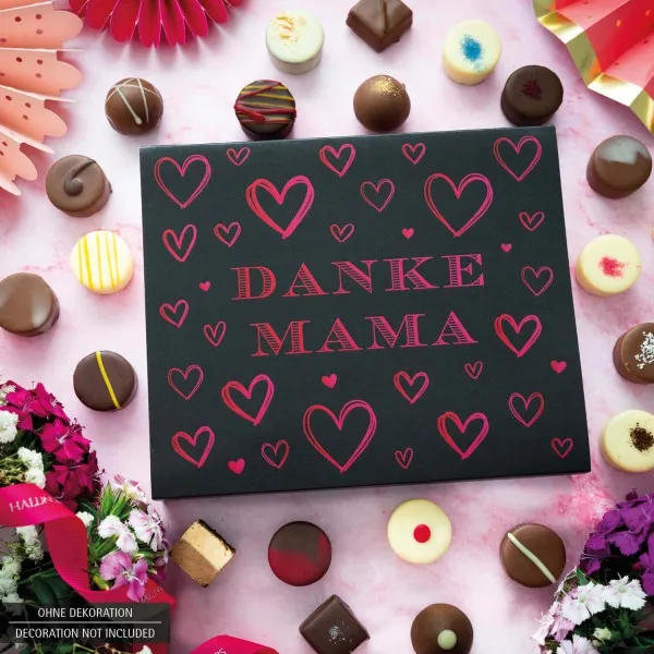 Danke Mama XL (Pralinenbox) - Muttertagsgeschenk Pralinen Geschenk handmade ohne Alkohol aus Edelkakao zum Muttertag für Mama (240g)