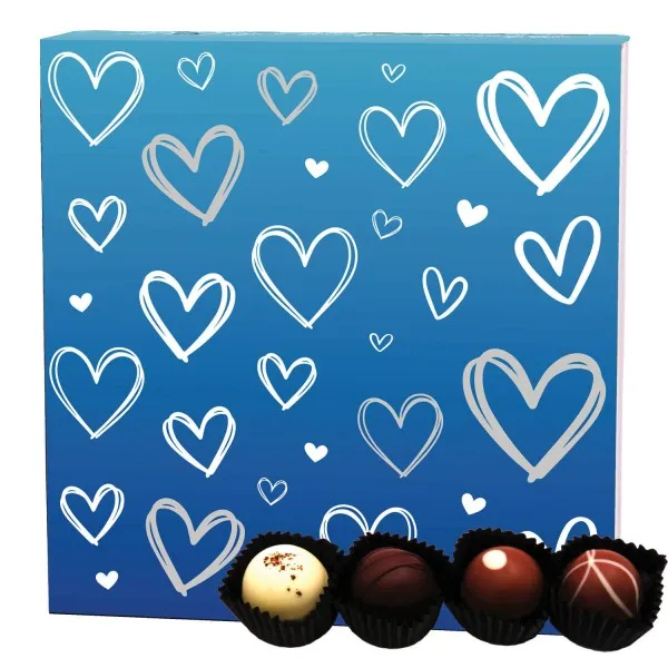 Love Blau (Pralinenbox) - Valentinstag Manufaktur Pralinen Geschenk handmade ohne Alkohol aus Edelkakao Schokolade (48g)