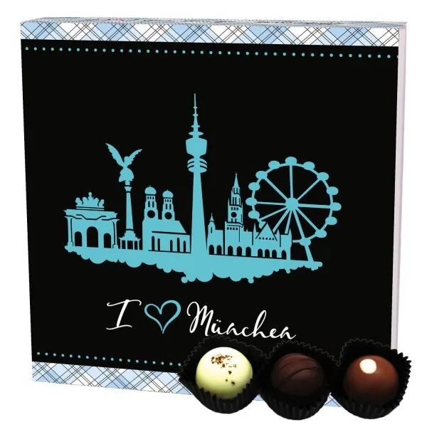 I love München L (Pralinenbox) - Manufaktur Pralinen Geschenk handmade ohne Alkohol aus Edelkakao Schokolade (108g)