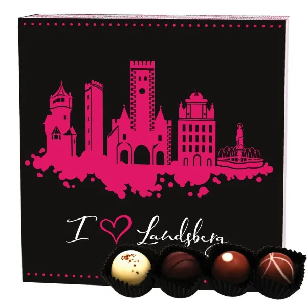 I love Landsberg (Pralinenbox) - Manufaktur Pralinen Geschenk handmade ohne Alkohol aus Edelkakao Schokolade (48g)