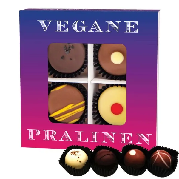 Vegane Pralinen (Pralinenbox) - Vegane Manufaktur Pralinen Geschenk handmade teilweise mit Alkohol aus Edelkakao Schokolade (48g)