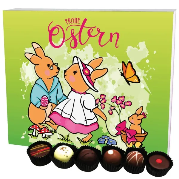 Hasenfamilie XXL (Pralinenbox) - Ostergeschenke für Osterkörbchen zu Ostern, Pralinen handmade ohne Alkohol (360g)