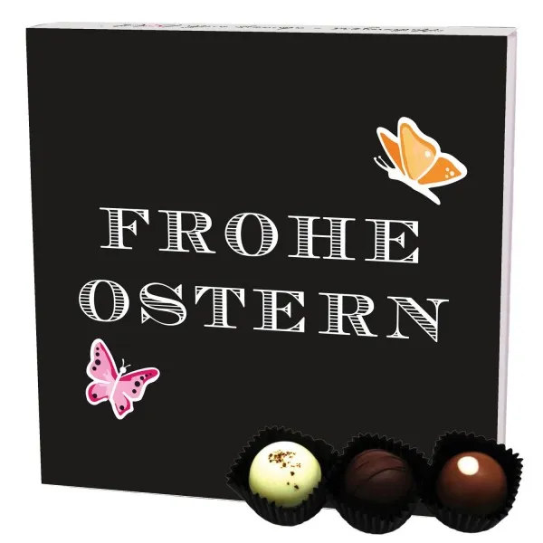 Frohe Ostern Black 9 (Pralinenbox) - Ostergeschenke für Osterkörbchen zu Ostern, Pralinen handmade ohne Alkohol (108g)
