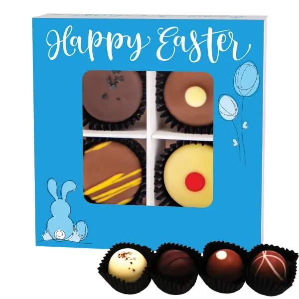 Happy Easter (Pralinenbox) - Ostergeschenke für Osterkörbchen zu Ostern, Pralinen handmade teils mit Alkohol (48g)