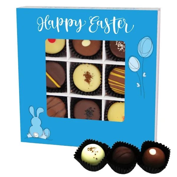 Happy Easter L (Pralinenbox) - Ostergeschenke für Osterkörbchen zu Ostern, Pralinen handmade teils mit Alkohol (108g)